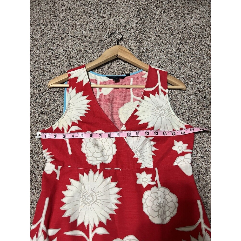 Boden Red Bold Floral Cotton V Neck Knee Length Dress Women Size 10R - Picture 5 of 8